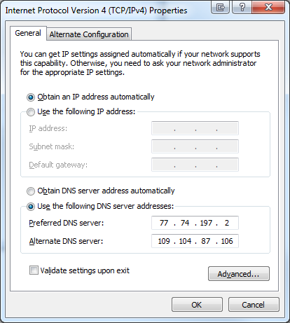 Windows 7 DNS addresses