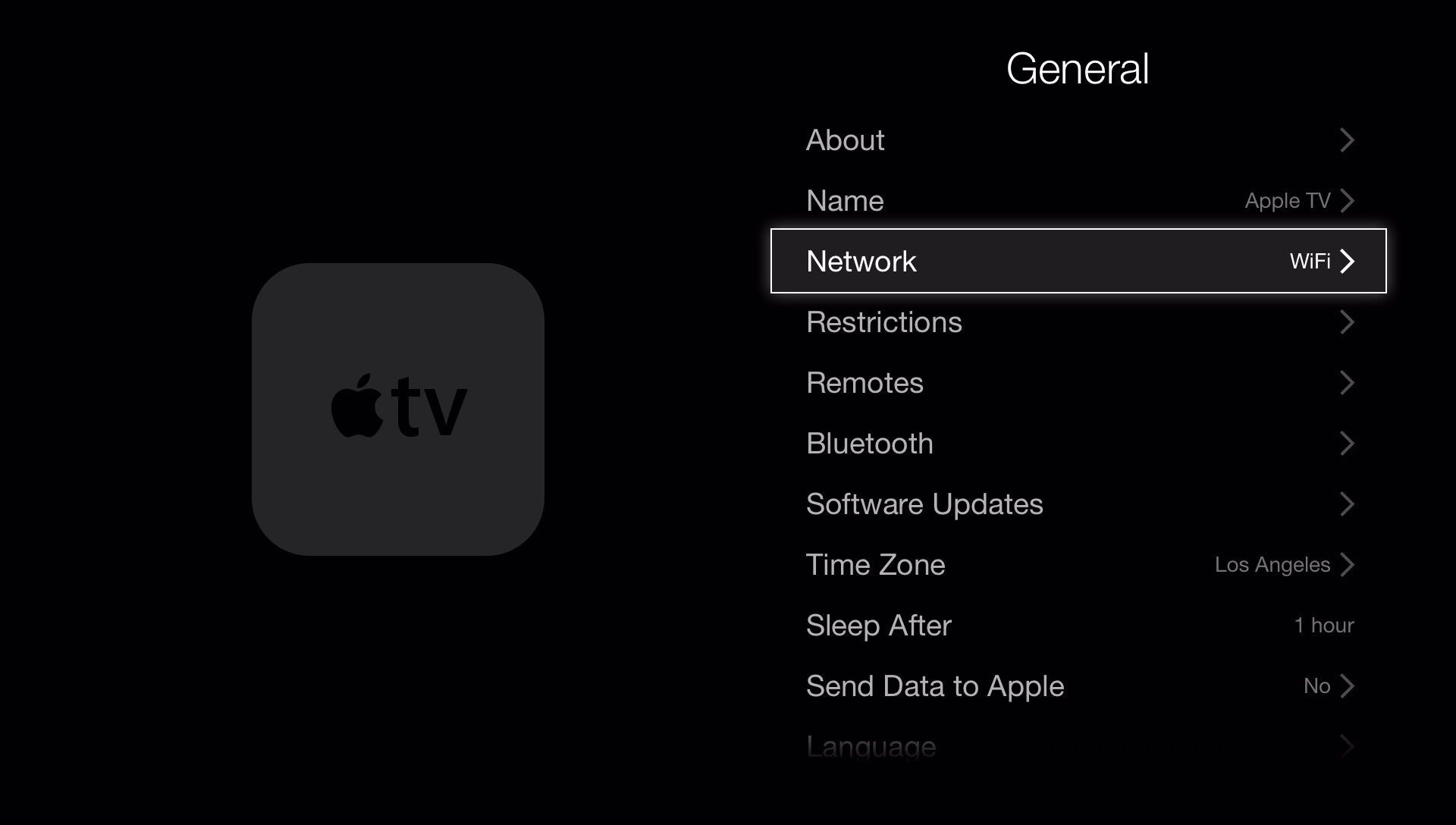 enter network in apple tv