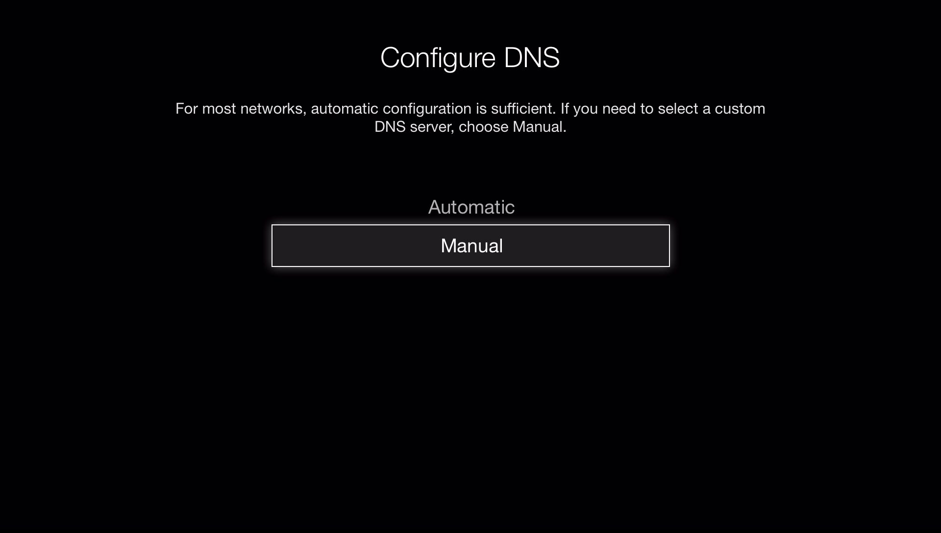 select manual dns in apple tv