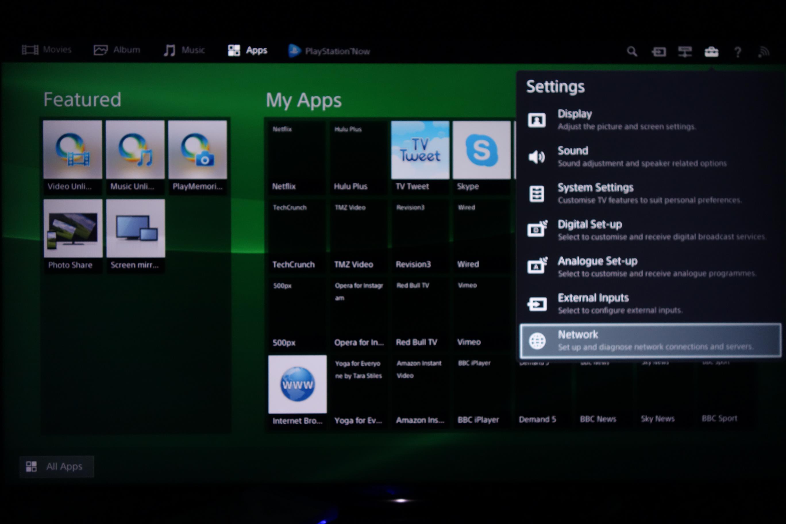 Sony Bravia select Network settings