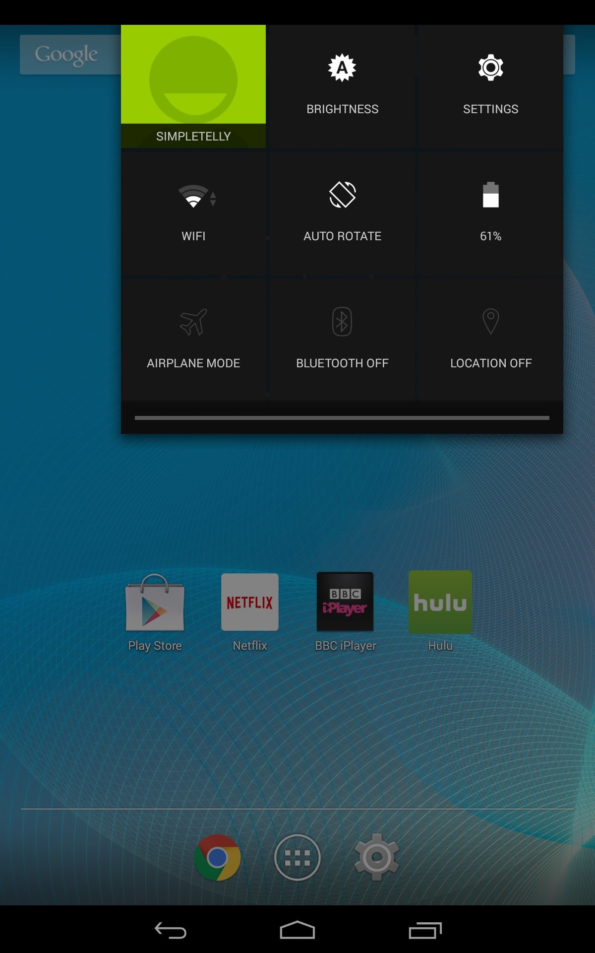 Android select settings from homescreen