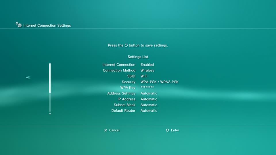 ps3 save network settings