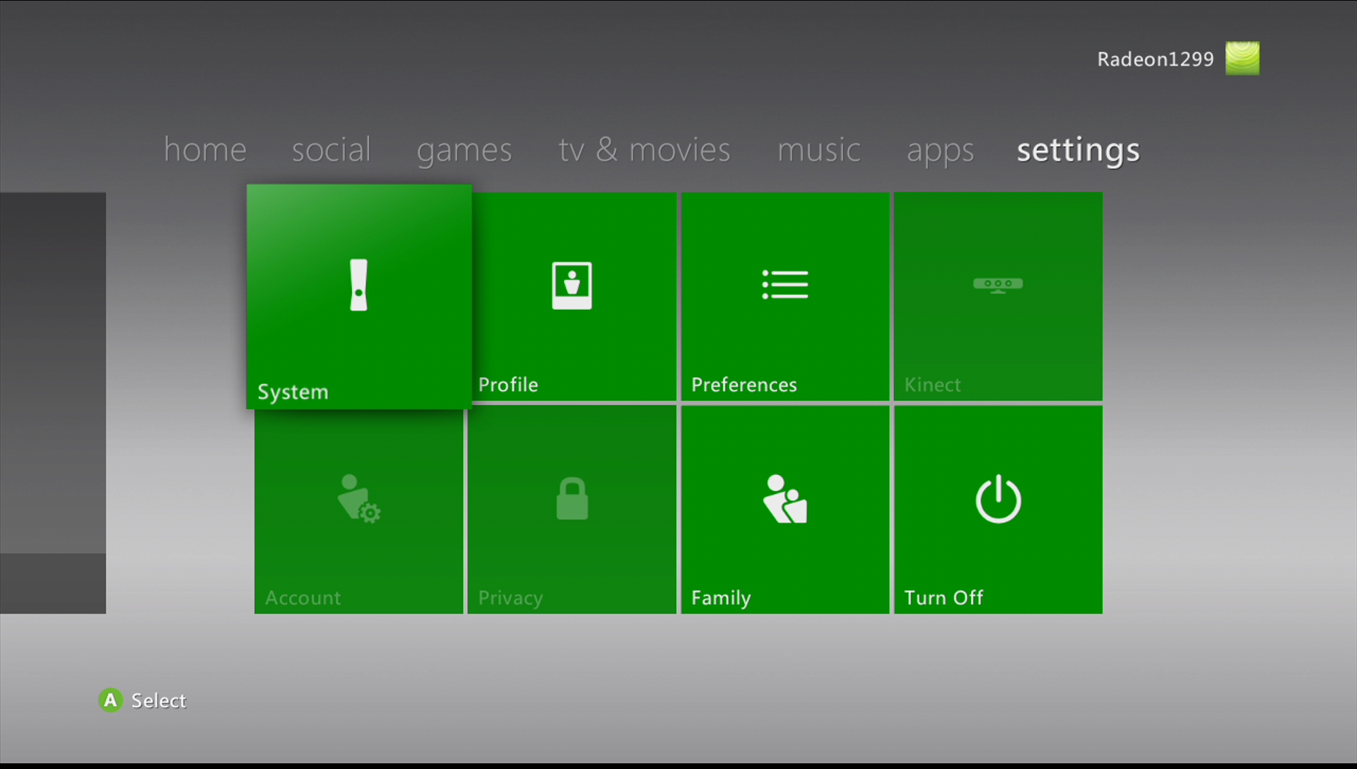 xbox 360 settings menu