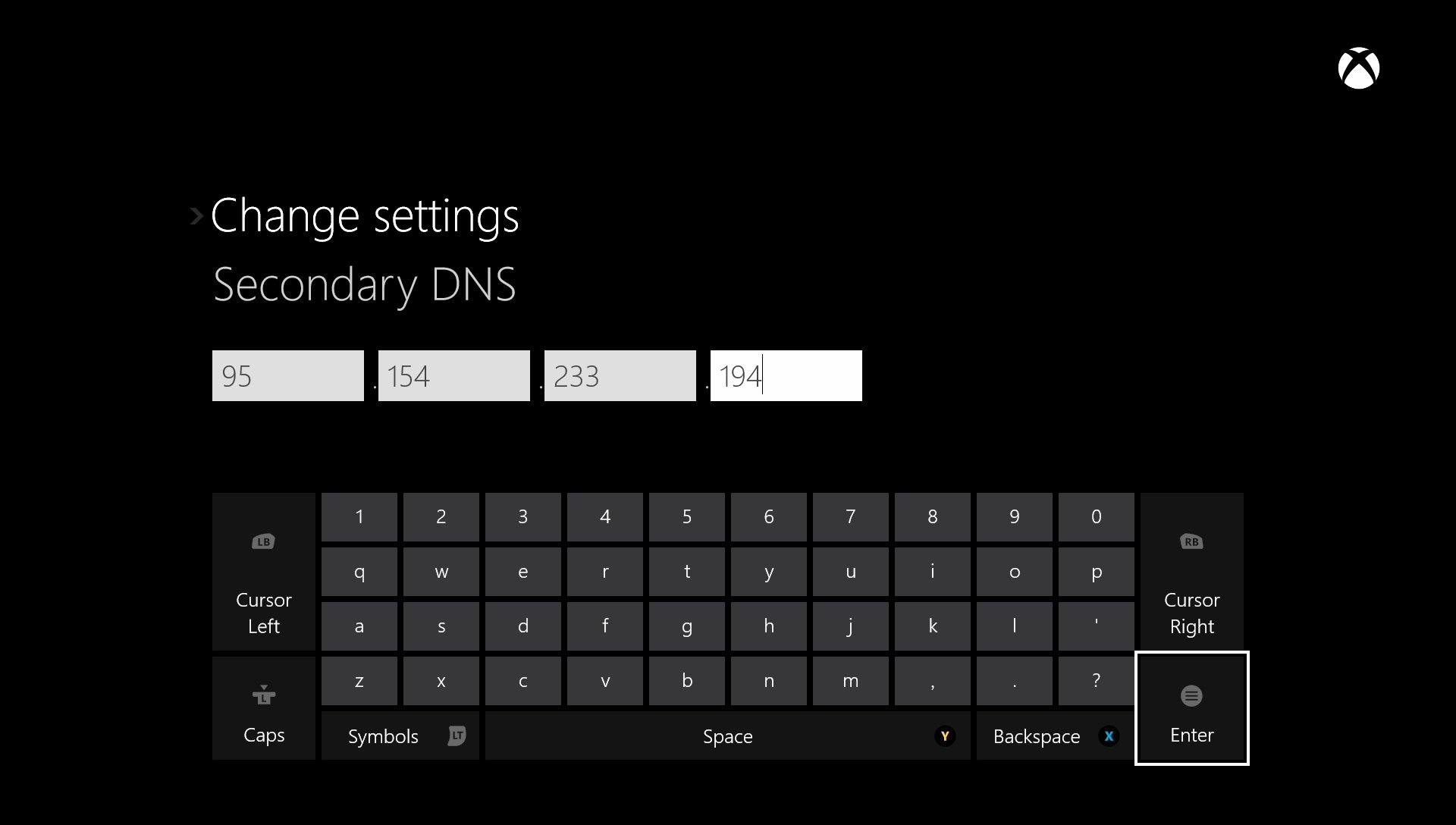 Microsoft Xbox One Secondary DNS Settings