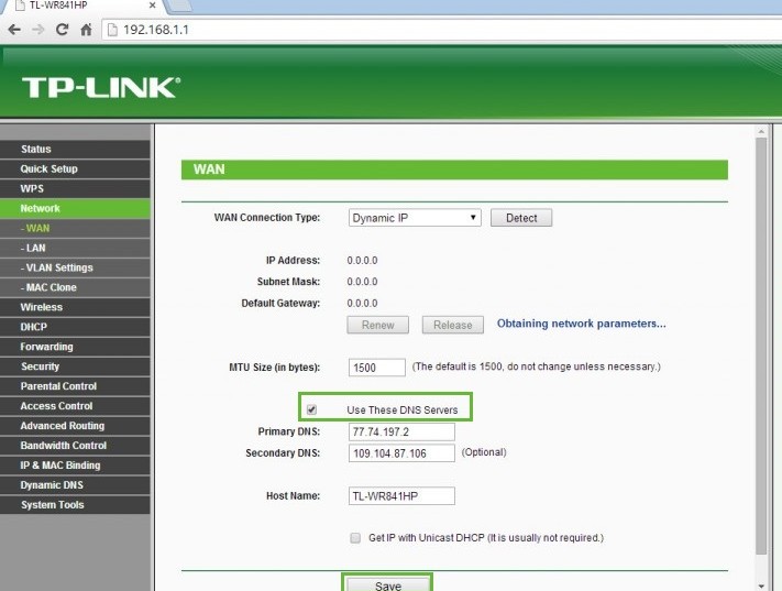 TP Link enter Simpetelly DNS 