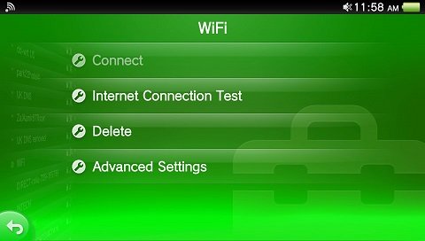 PS Vita wifi settings menu