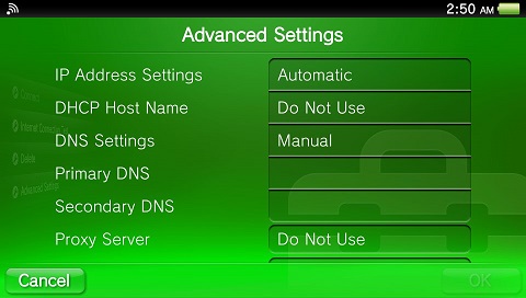 PS Vita set DNS manually