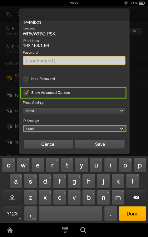 Kindle Fire Static IP