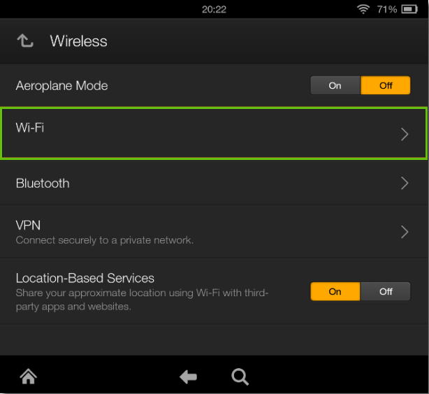 kindle fire wireless settings