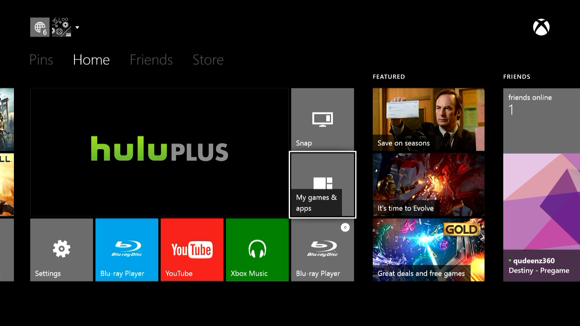 Xbox one Home screen