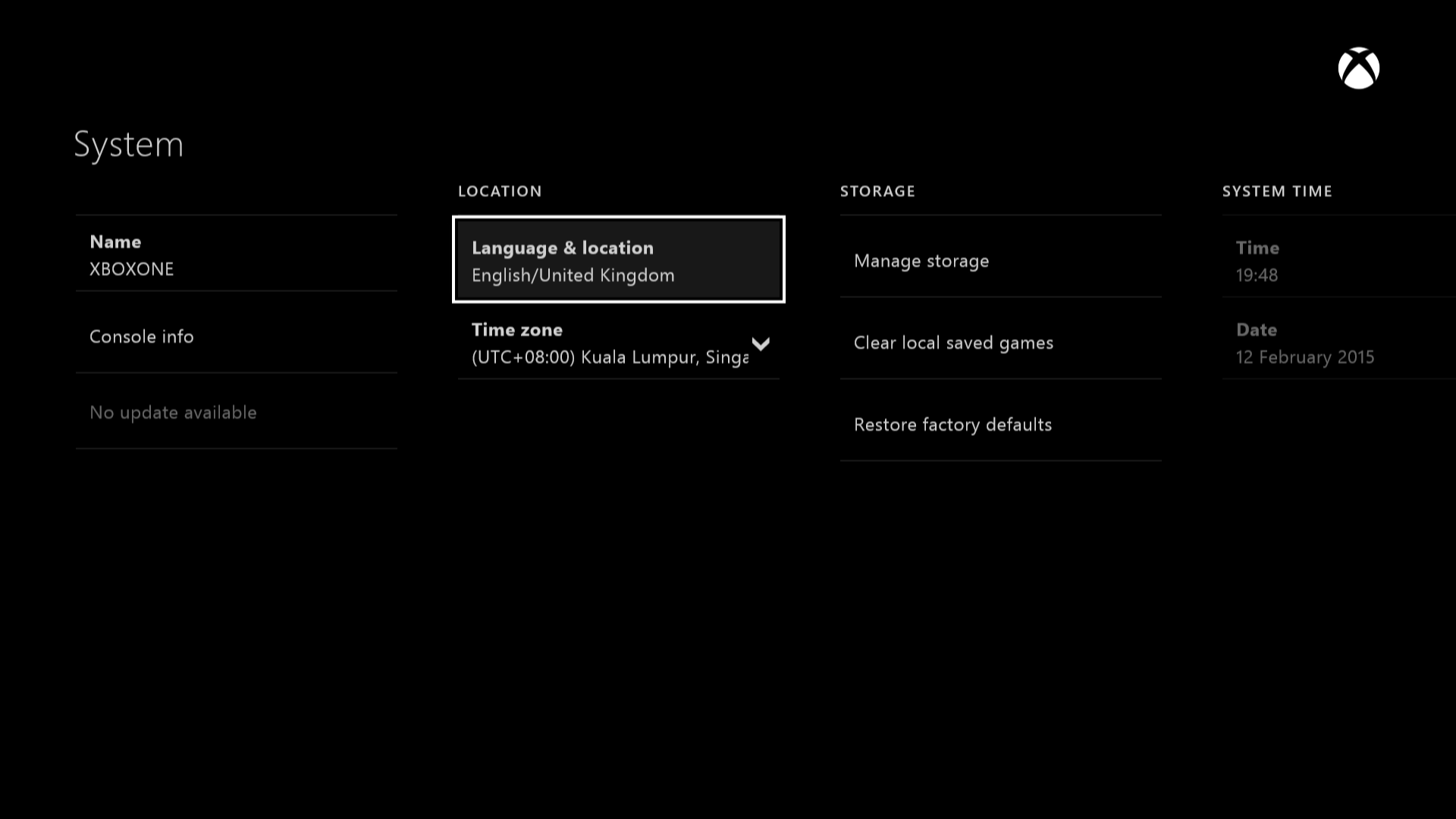 Xbox one language and location