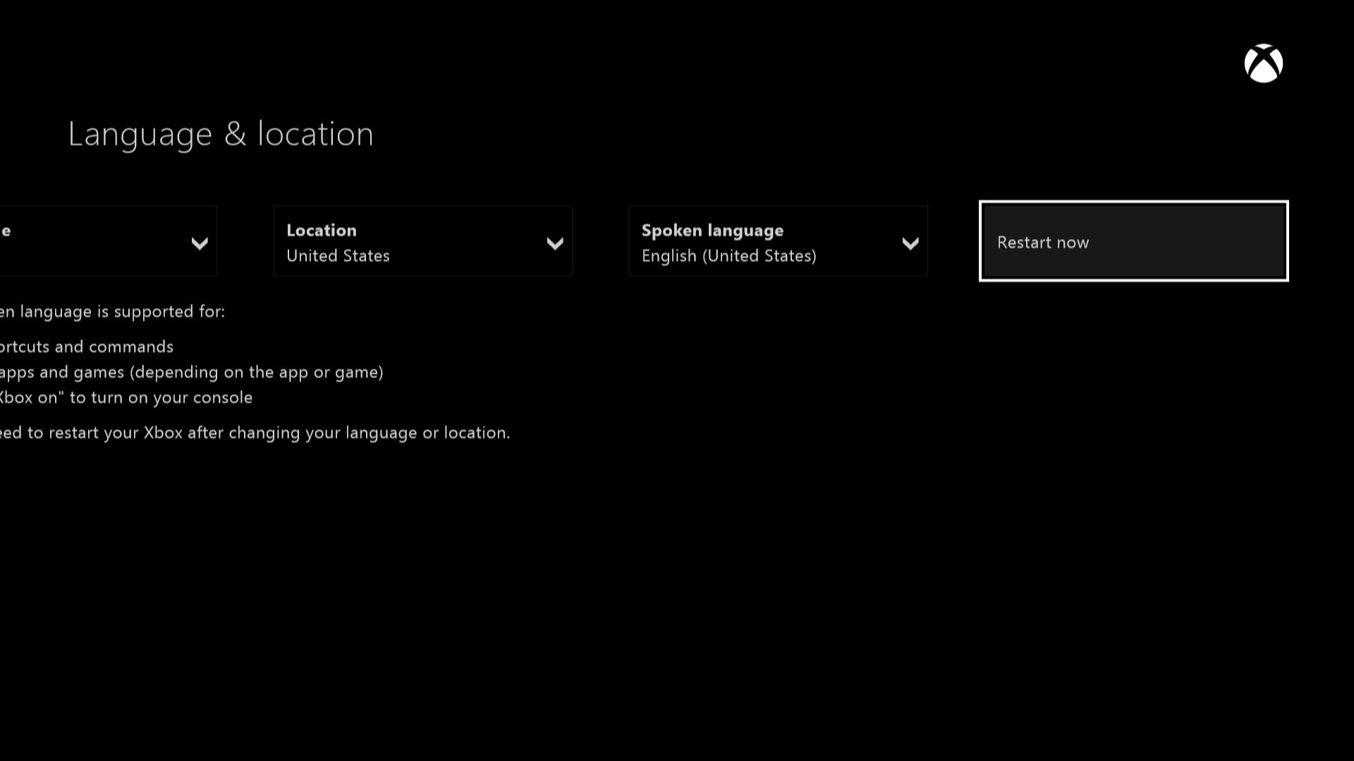 Xbox One restart screen