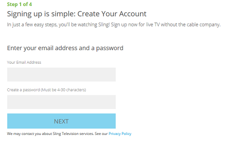 Sling TV create account
