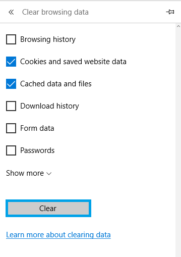 Clearing the cache from Microsoft Edge