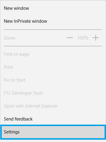 Accessing the Settings menu from the Main Menu in Microsoft Edge
