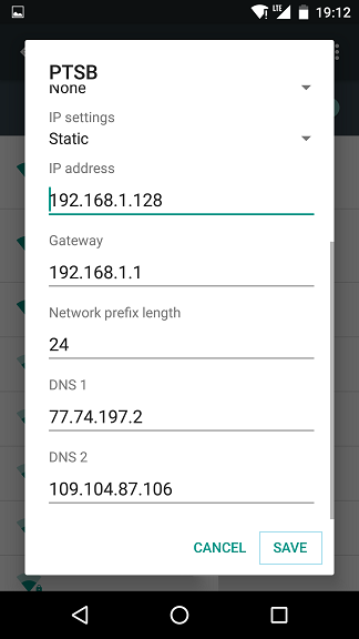 DNS on Android Static Network Settings 