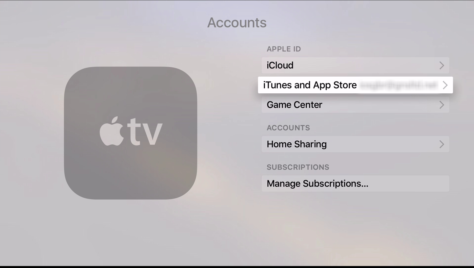 Apple TV 4 AppStore login page