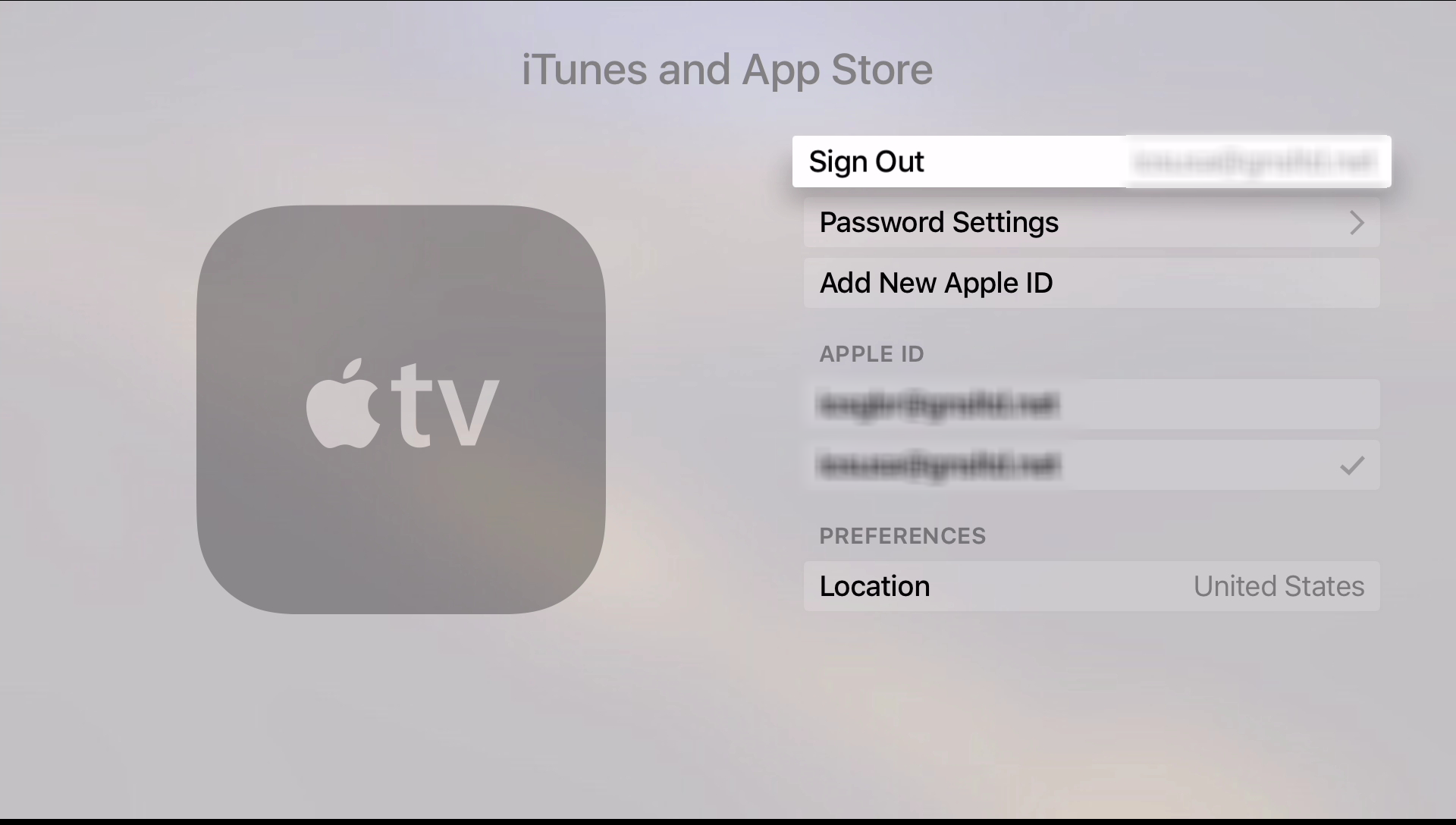 Apple TV 4 App Store region switched