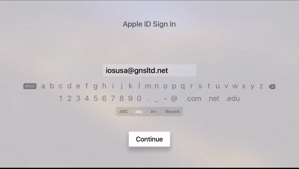 Apple TV 4 enter Apple Store ID
