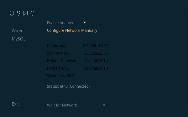 OSMC edit Network details
