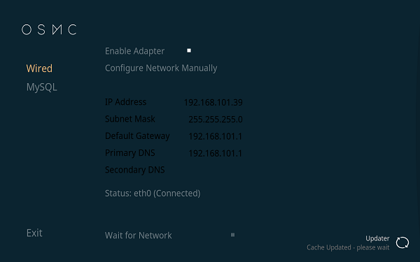 OSMC select Network Adapter