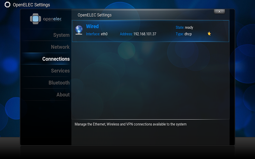 OpenElec Kodi select Connections